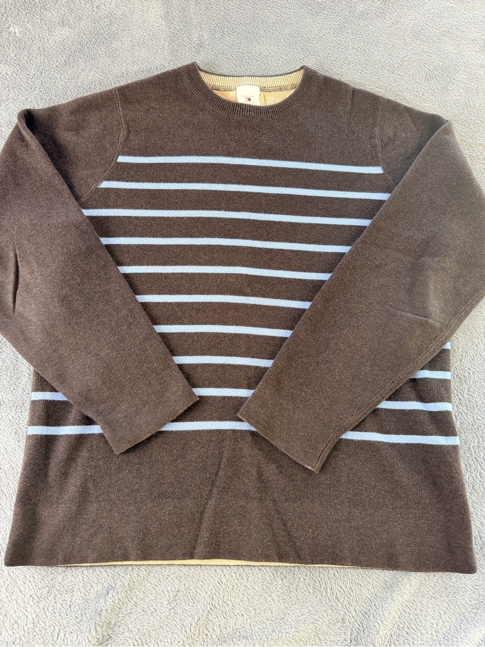 Tommy Hilfiger Womens Small Brown Blue Striped Cotton Crewneck Sweater Y2K